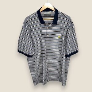 Vintage The Masters Polo Golf Shirt Men XL Gray Black Striped Pique Cotton